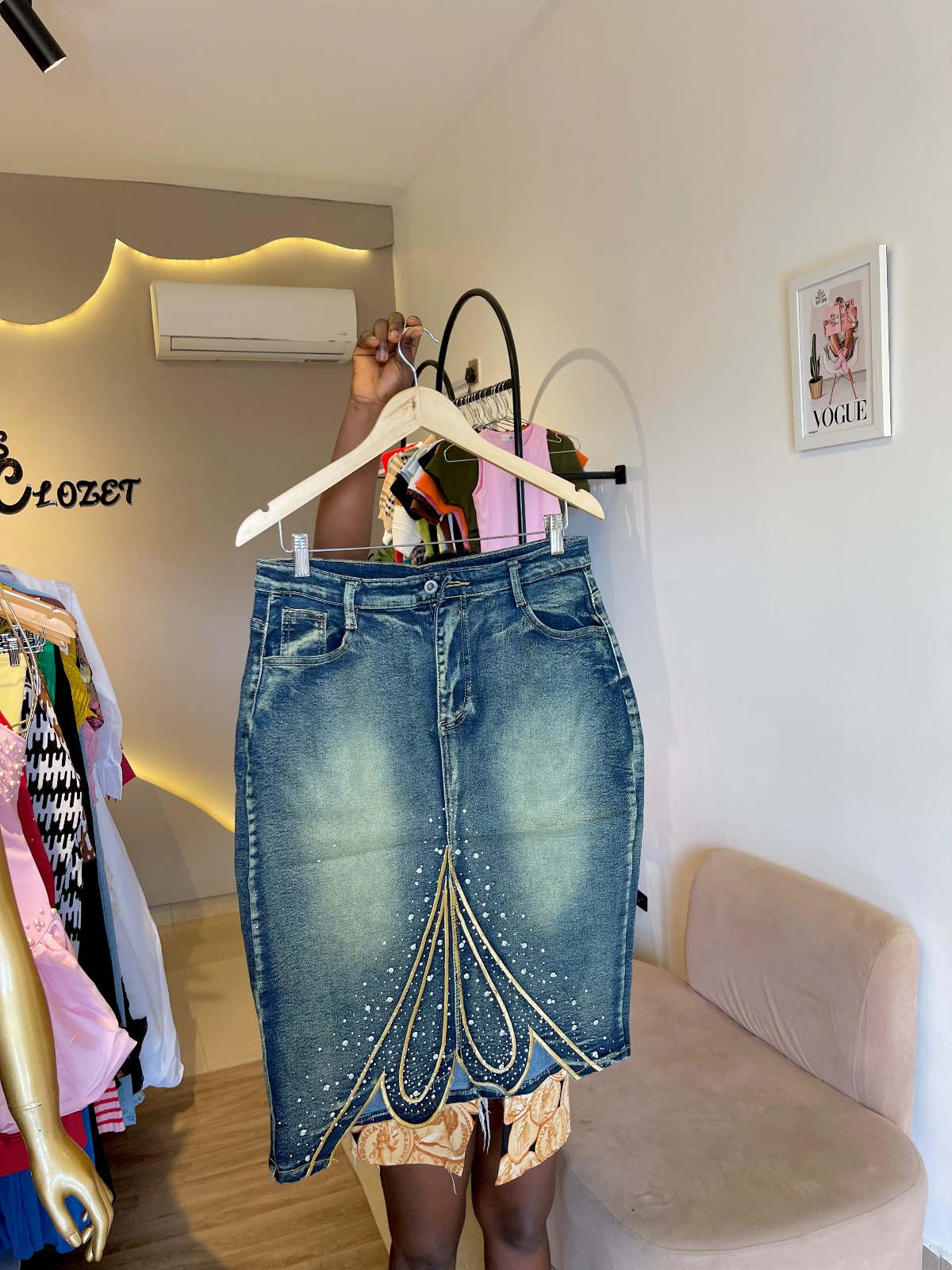 Stoned denim skirt